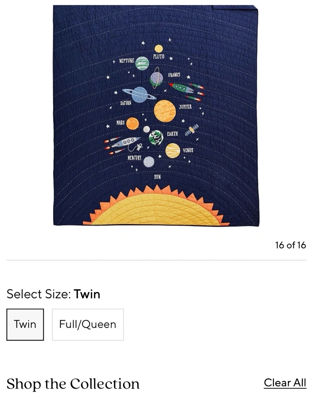 Pottery Barn Kids TWIN Solar System Glow in the Dark Quilt